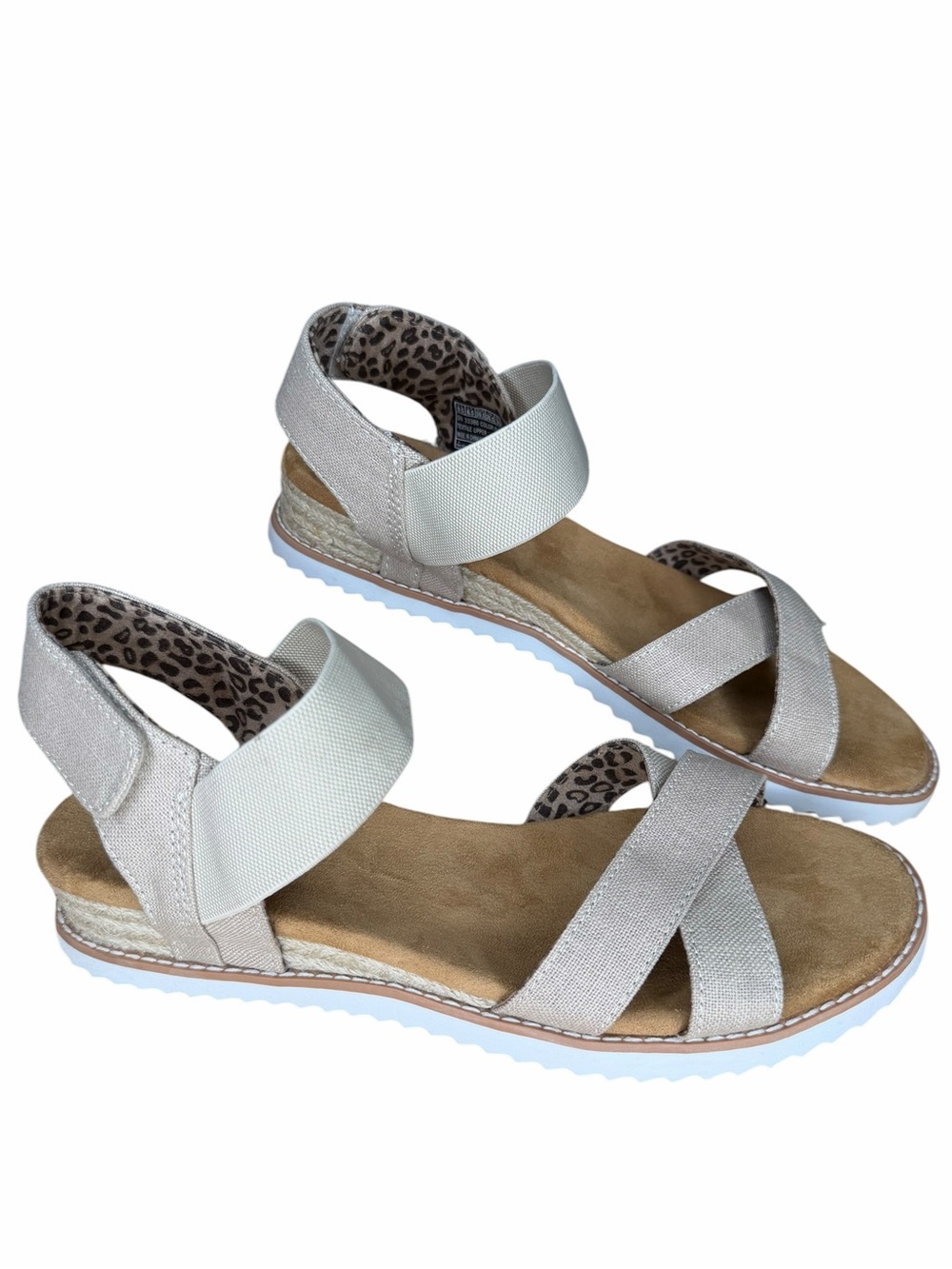 BOBS Skechers Memory Foam Sandals 9.5 Natural Espadrille Leopard NWOT